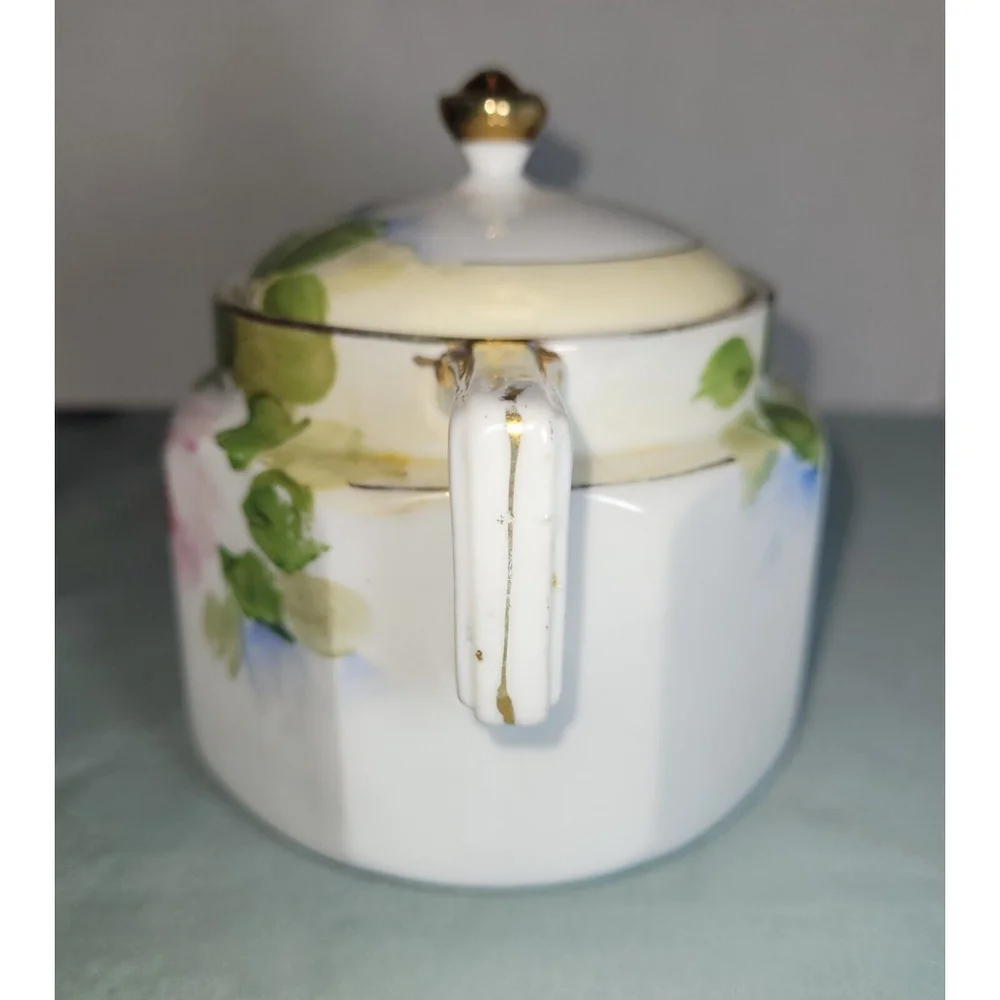 Antique Japanese Porcelain Sugar Bowl Floral Roses W/ Gold Hand‎ Painted Nippon